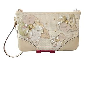 Coach Straw Leather Flower Wristlet EUC Rare
